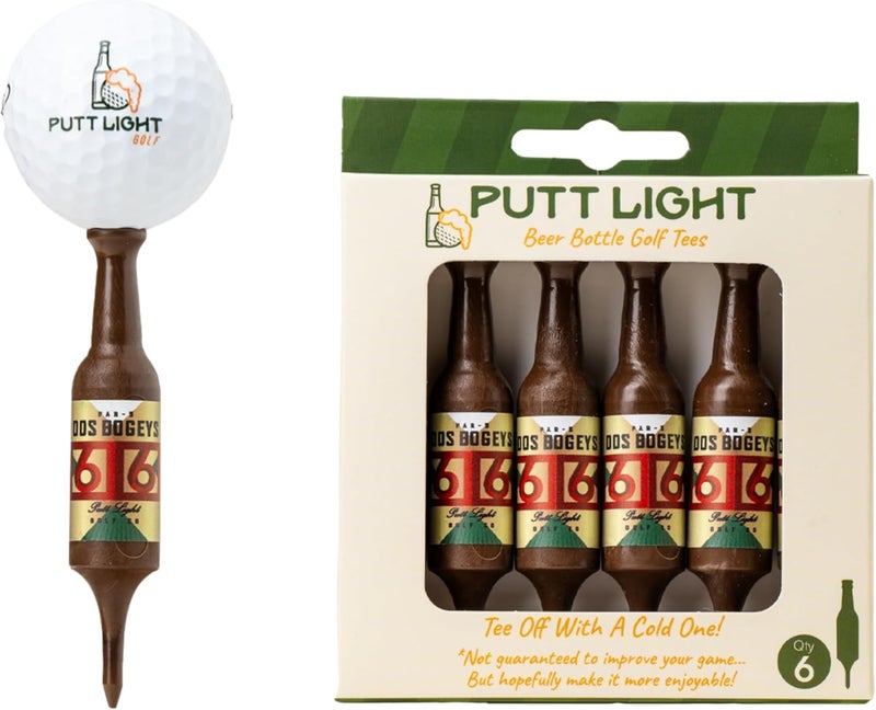 Putt Light Store Beer Bottle Golf Tees, Virtually Unbreakable and Recyclable Plastic Golf Tee 6 Pack, Golf Gift for Men, Bachelor Party Novelty Gift, for Golfers,3-1/4" Tall - Image 1